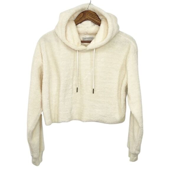 Urban Outfitters Teddy Cropped Hoodie Fleece Cream Small - Picture 1 of 8